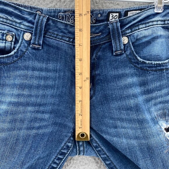 Miss Me Jeans Womens 30 Blue Medium Wash Denim Distressed Rhinestone Boot Cut* - Picture 11 of 14